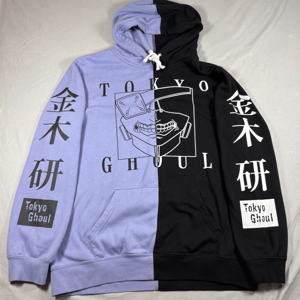 Hot Topic Tokyo Ghoul Ken Kaneki Split Hoodie Purple Black XL Anime Streetwear